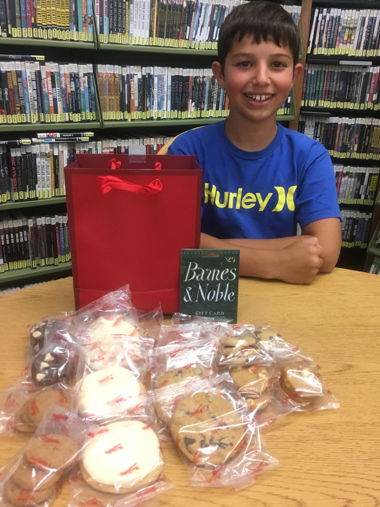 First Tween Winner, Griffin, with his Barnes & Noble gift card and snacks