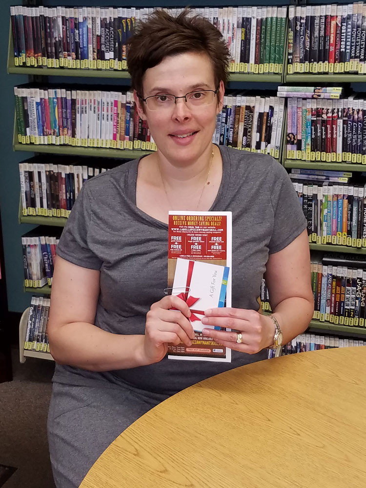 First Adult Winner, Maureen, with her Labella and Cumberland Farms gift cards