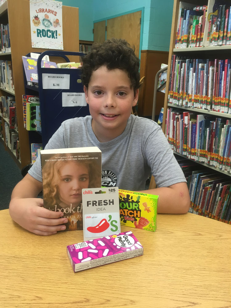 Third Teen Winner, Brendan, won a Chile's gift card, the <em>Book Thief</em>, and snacks